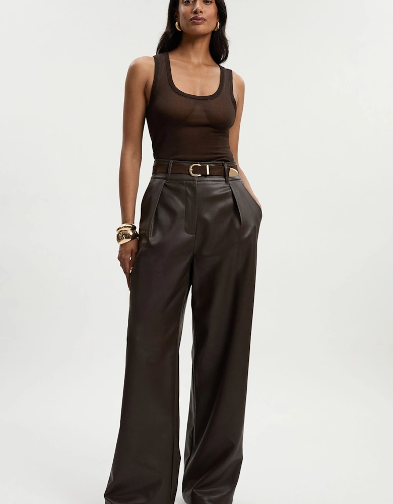 Faux Leather High Waisted Wide Leg Trousers