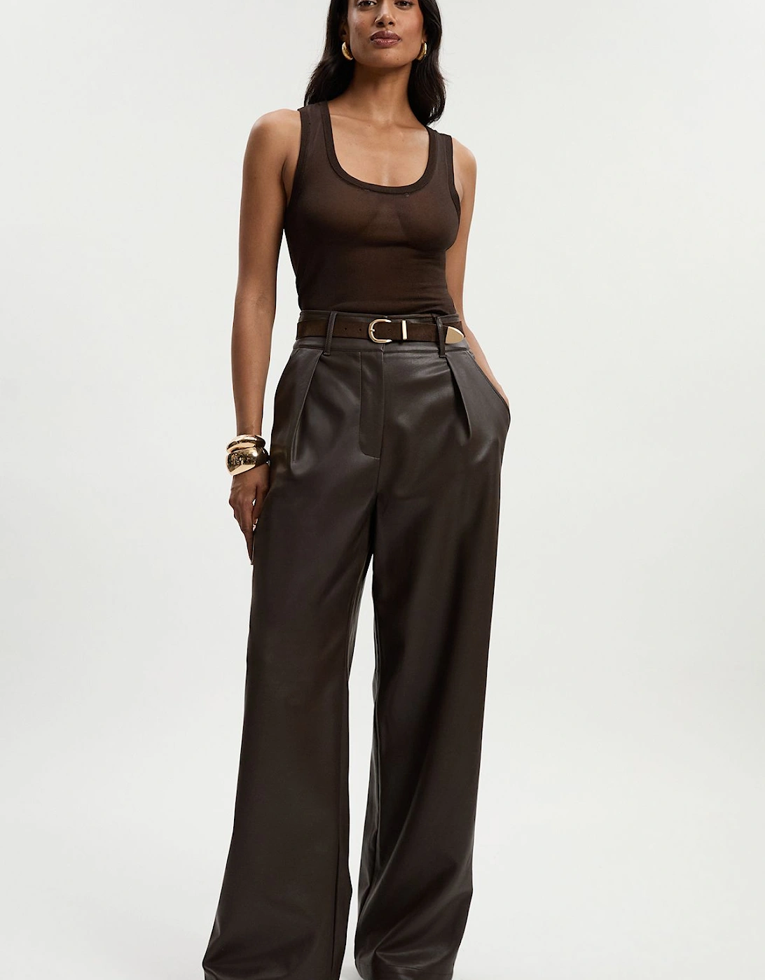 Faux Leather High Waisted Wide Leg Trousers, 2 of 1