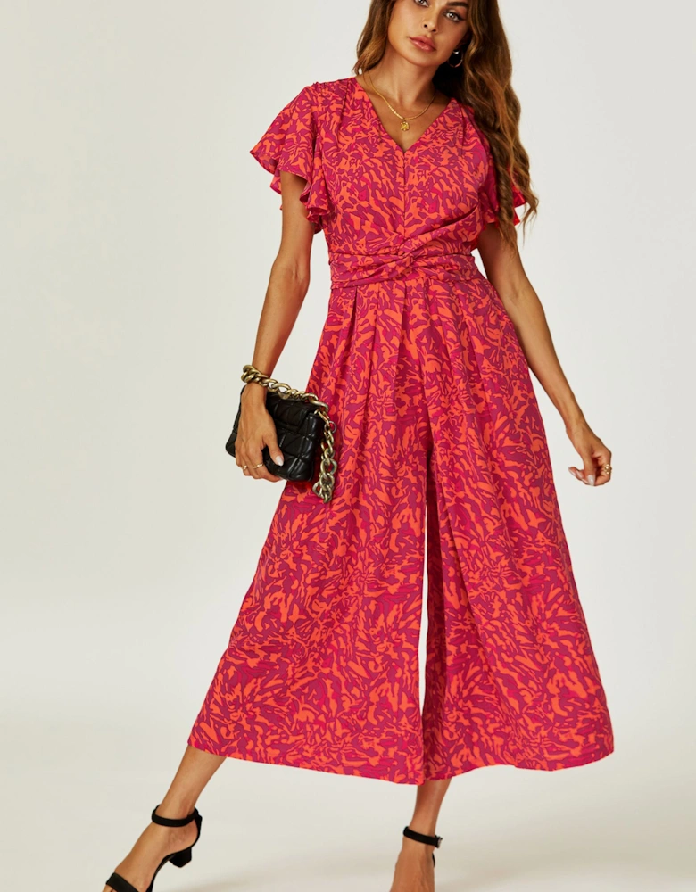 Angel Sleeve Twist Jumpsuit In Fuchsia