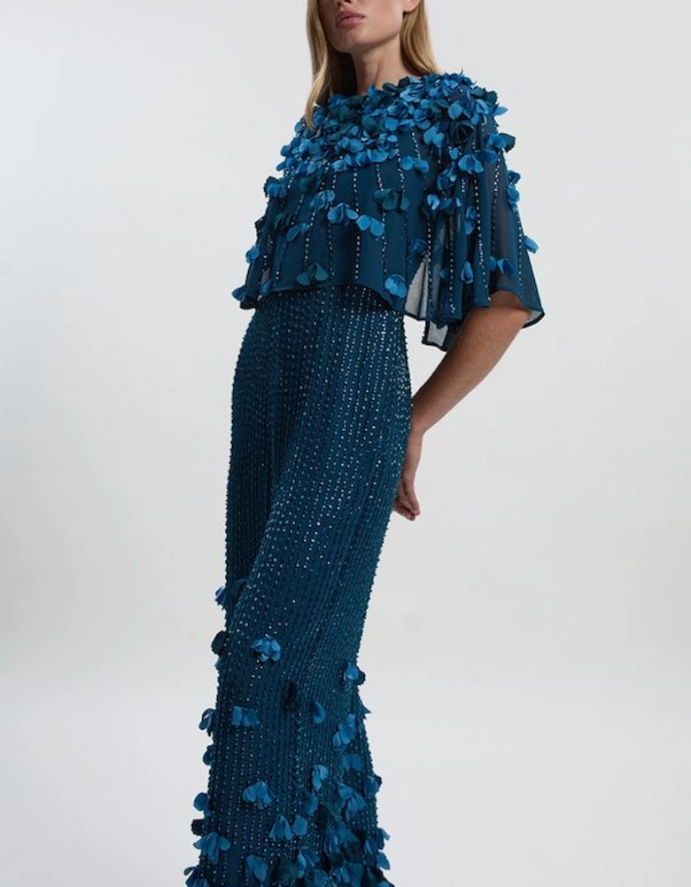 Crystal Applique Angel Sleeve Woven Jumpsuit