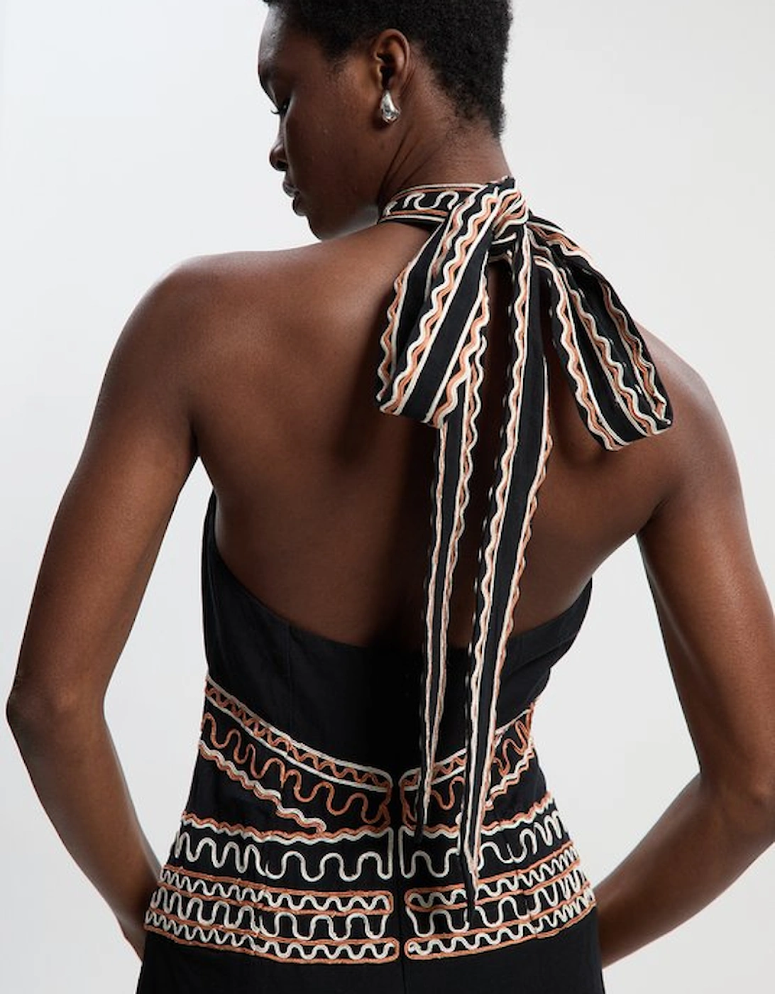 Embroidered Cotton Linen Woven Halter Dress