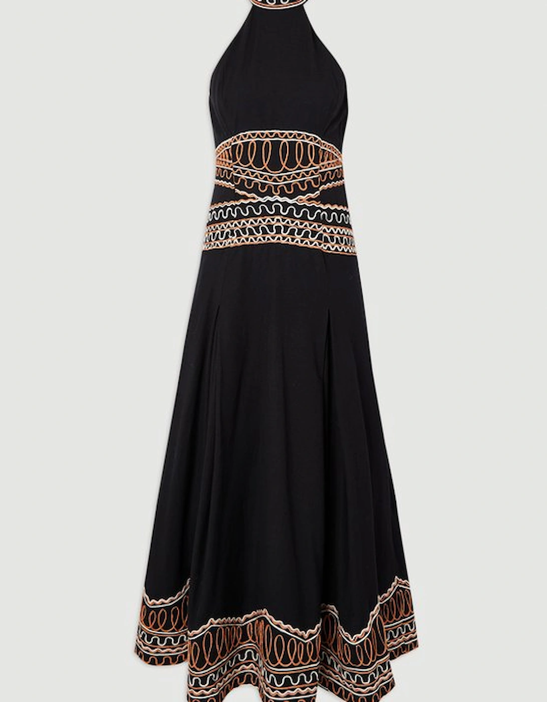 Embroidered Cotton Linen Woven Halter Dress