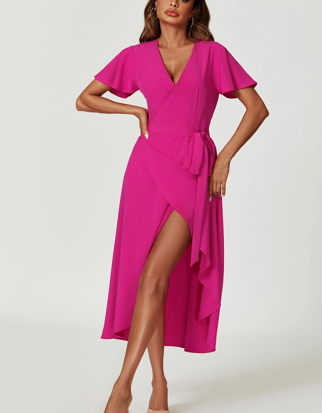 Wrap Midi Dress In Magenta, 2 of 1