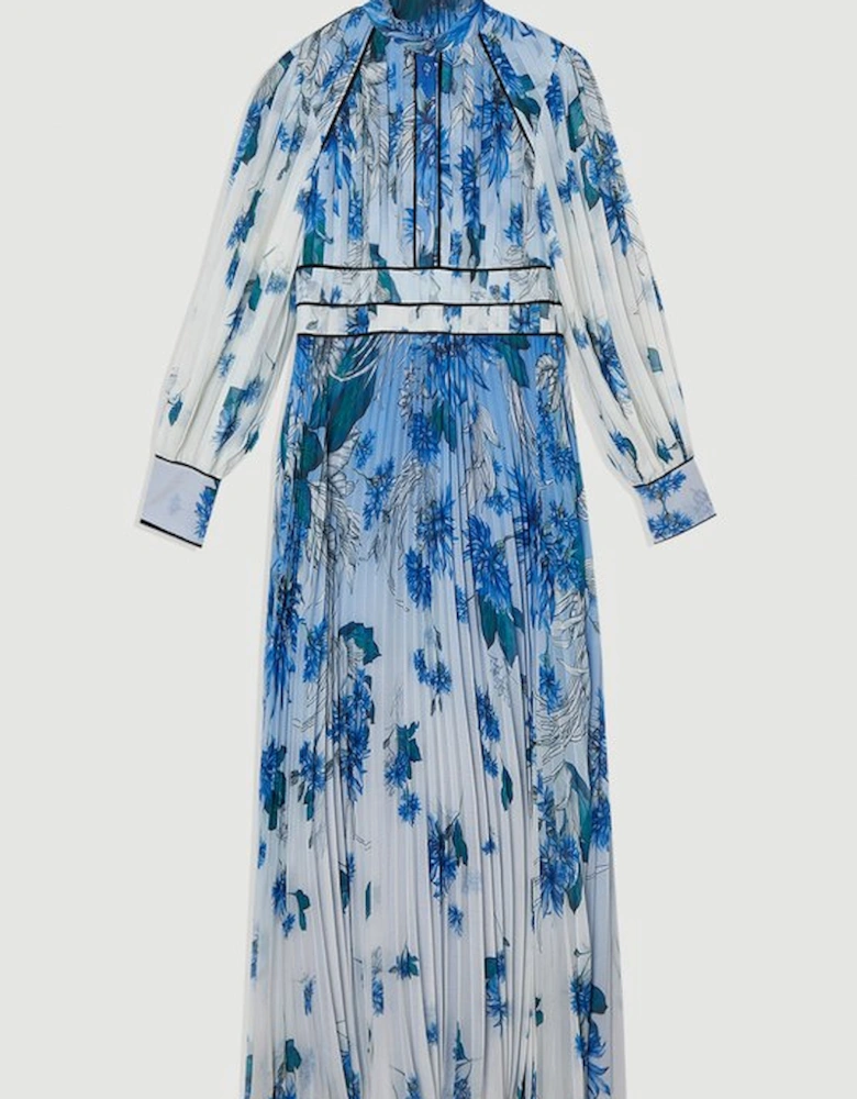 Scattered Floral Print Pleated Maxi Dress
