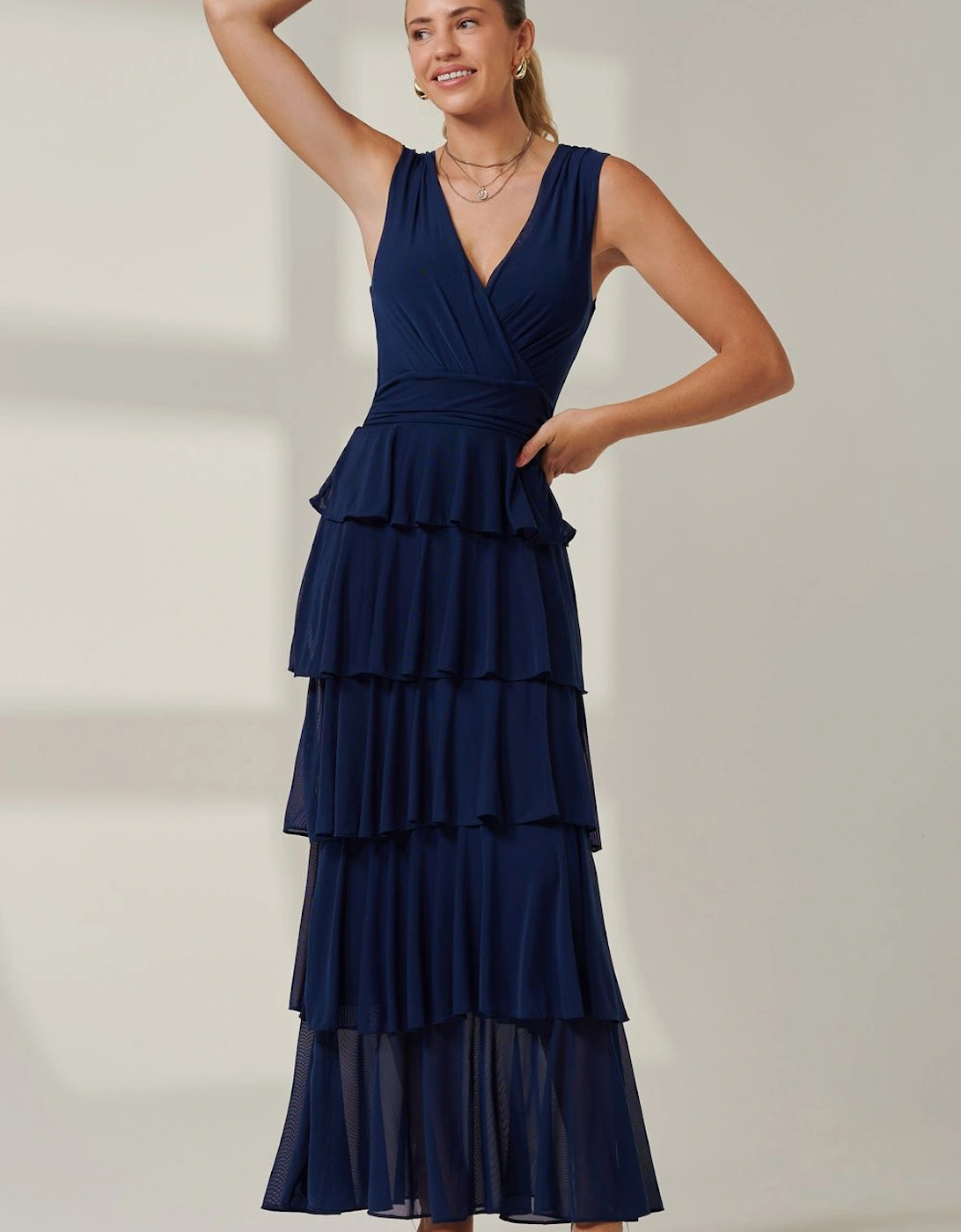 Plain Tiered Mesh Maxi Dress, 2 of 1