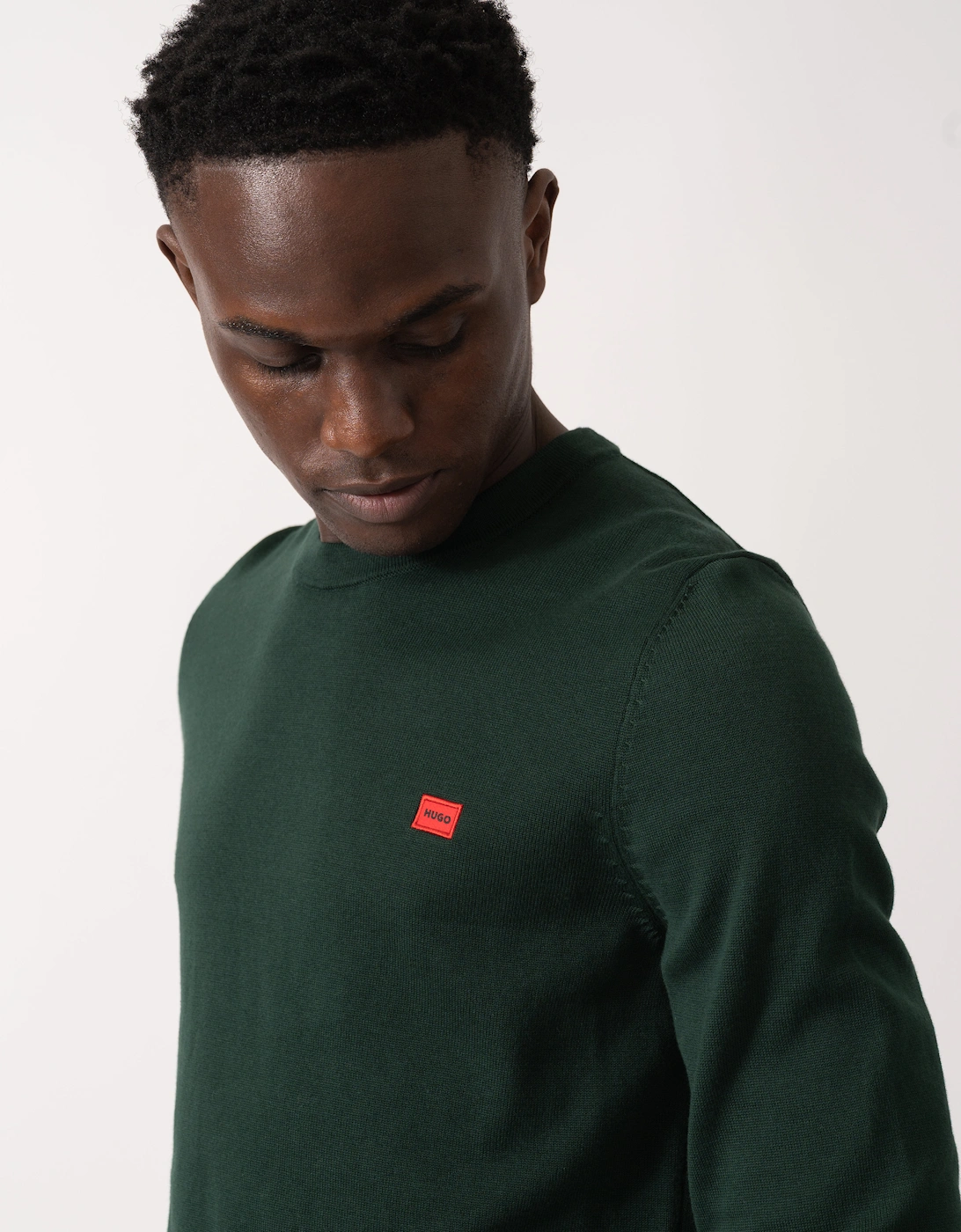 HUGO San Cassius Mens Crew Neck Sweater - Open Green 385