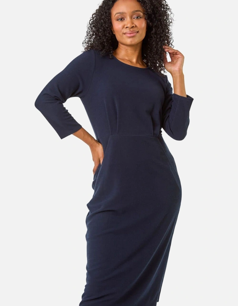 Petite Ribbed Pocket Detail Midi Dress