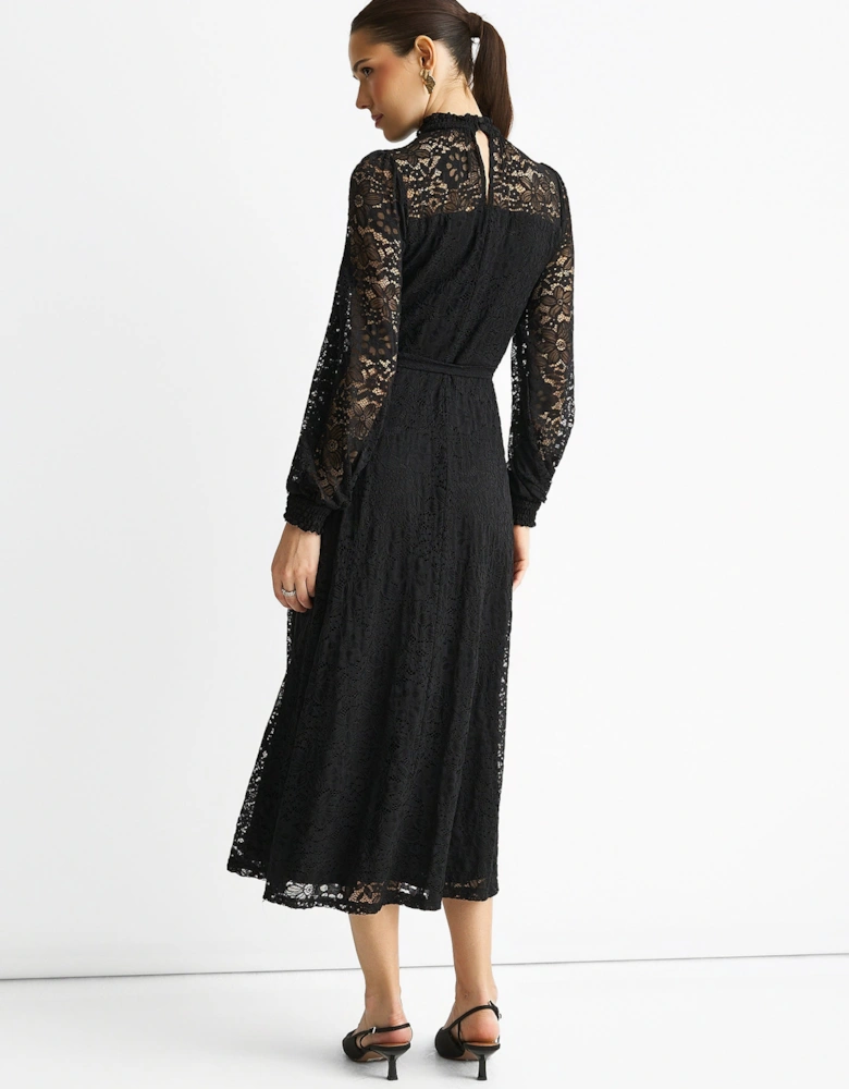 Black High Neck Jersey Lace Occasion Midi Dress