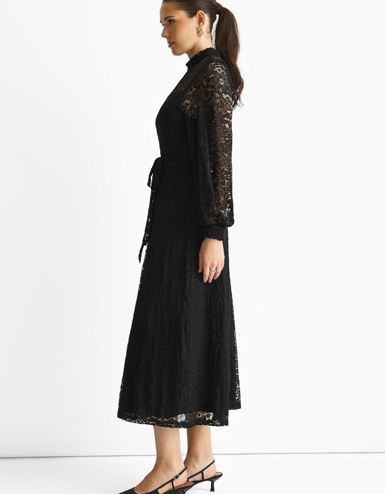 Black High Neck Jersey Lace Occasion Midi Dress