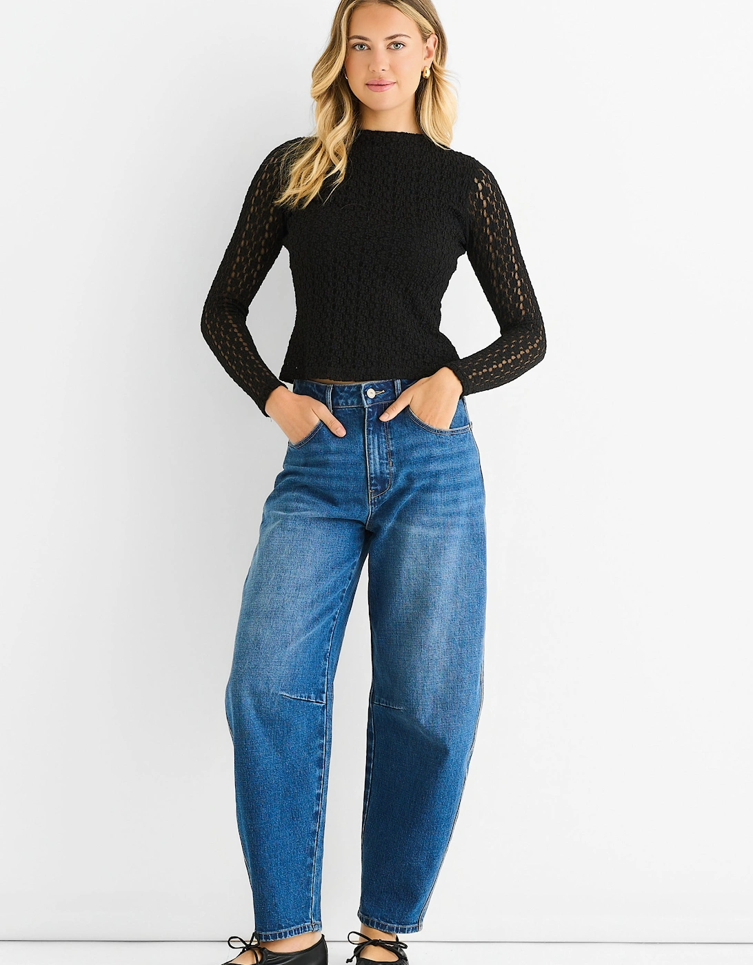 Black High Neck Jersey Lace Long Sleeves Top, 5 of 4