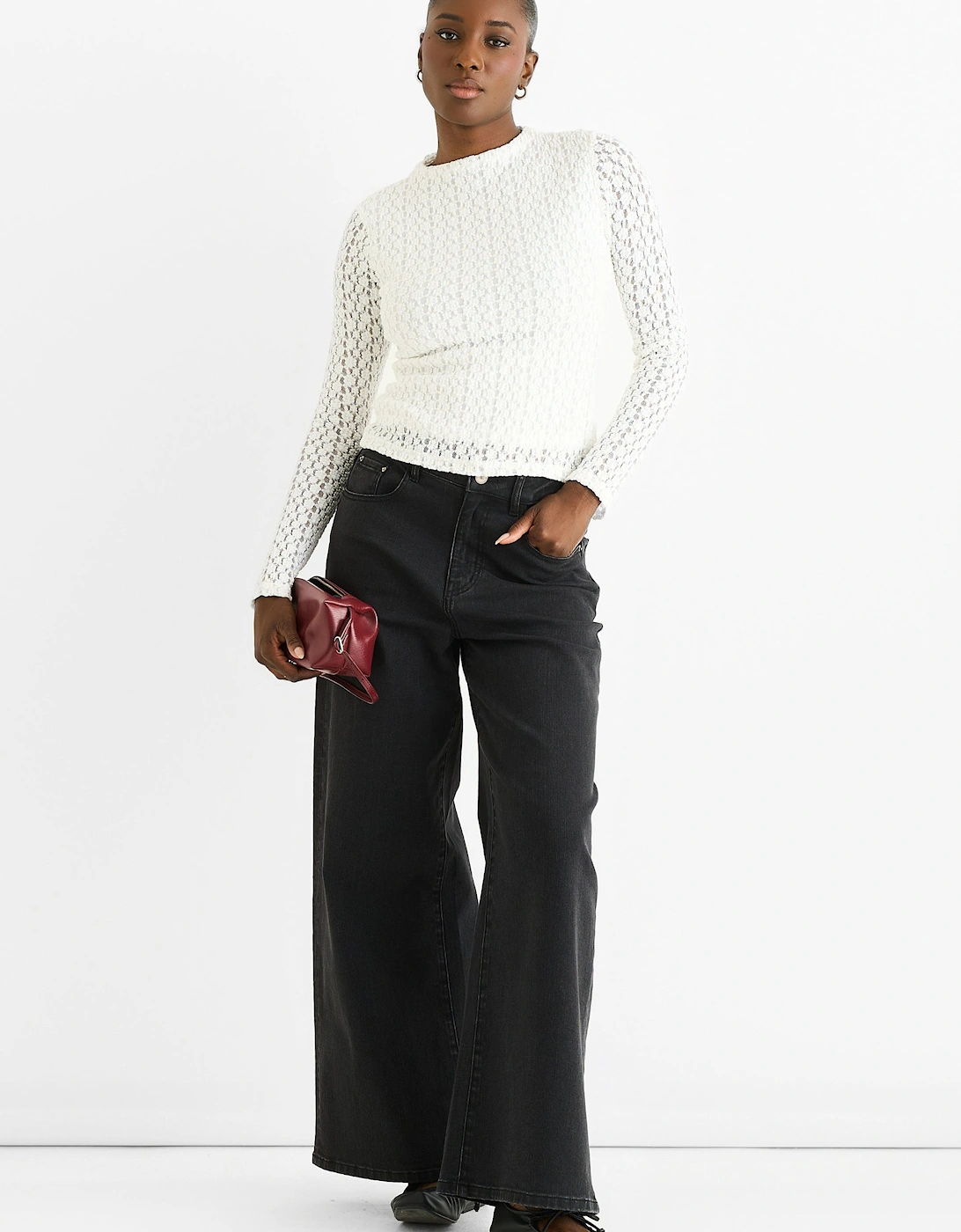 White High Neck Jersey Lace Long Sleeves Top, 5 of 4