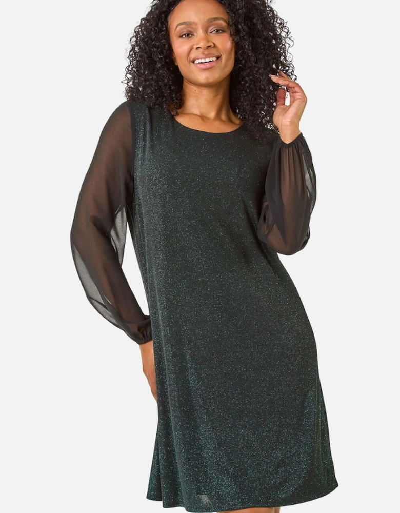 Petite Chiffon Sleeve Sparkle Dress