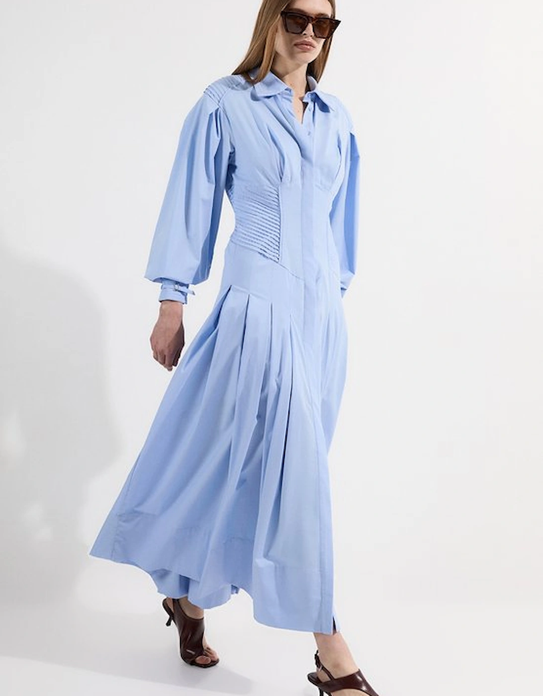 Archive Collection - Cotton Poplin Balloon Sleeve Corset Woven Maxi Dress