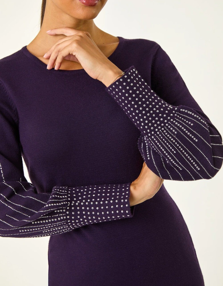 Stud Detail Knit Fit & Flare Dress
