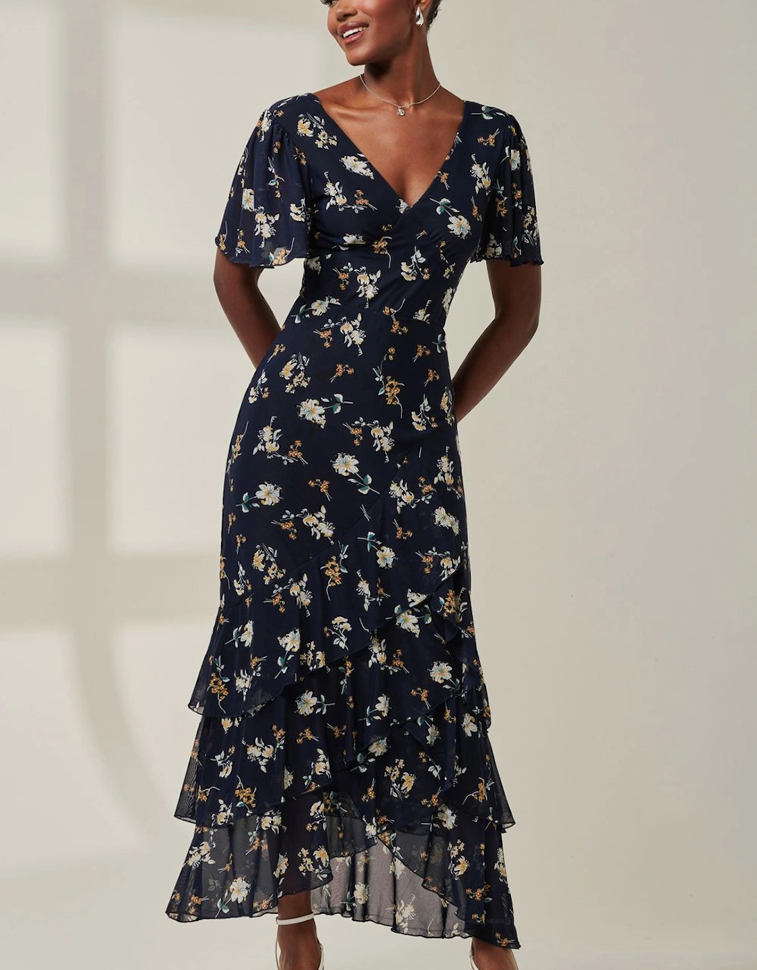 Angel Sleeve Tiered Hem Maxi Dress, 2 of 1