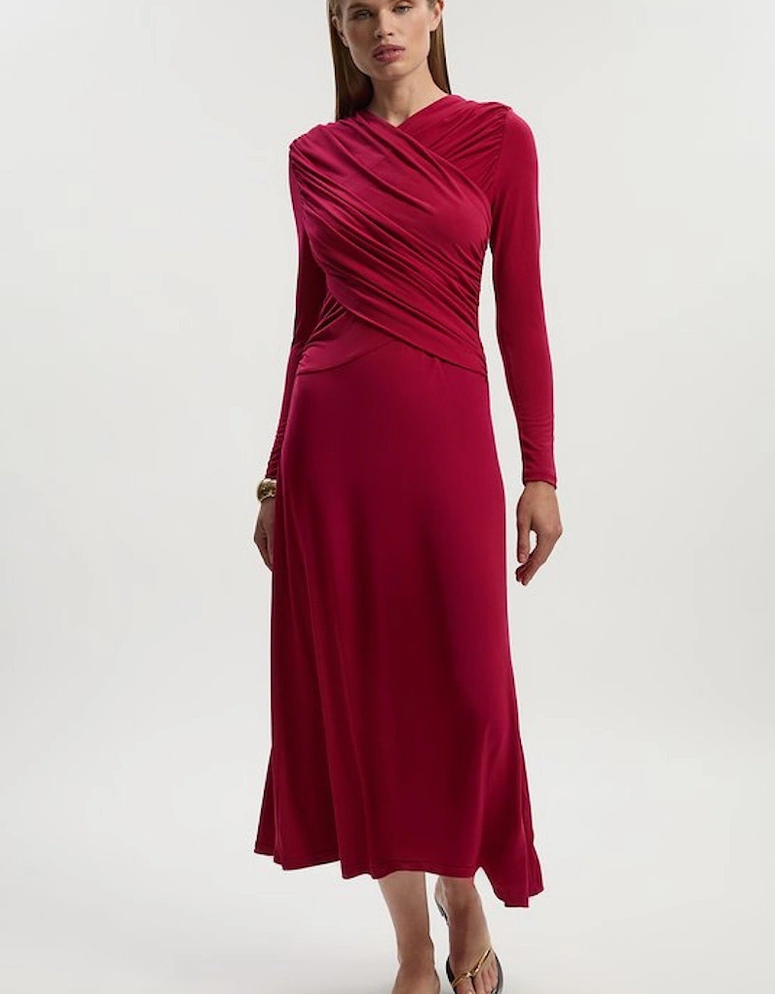 Ruched Jersey Crepe Maxi Dress