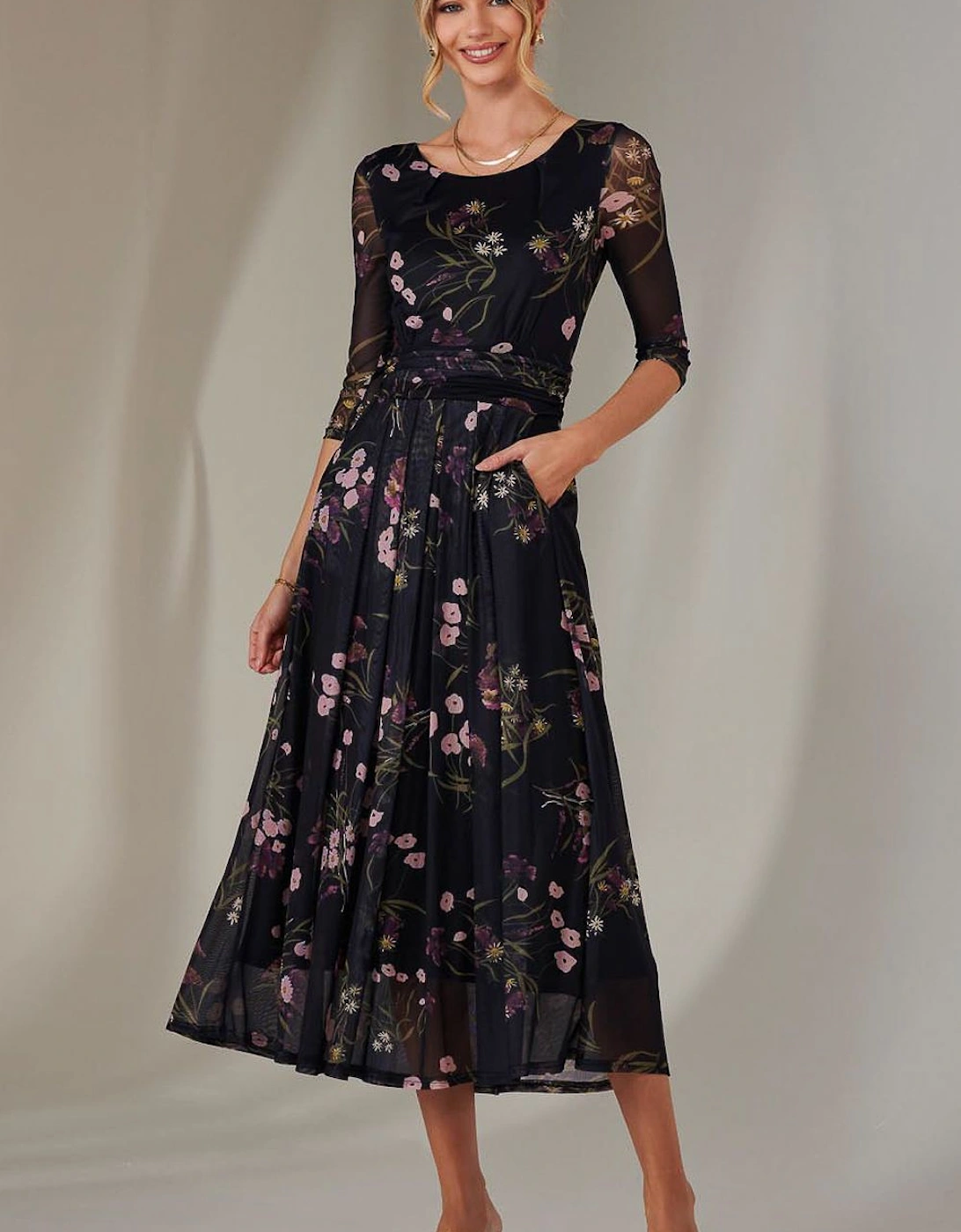 Bella Print 3/4 Sleeve Mesh Maxi Dress, 2 of 1