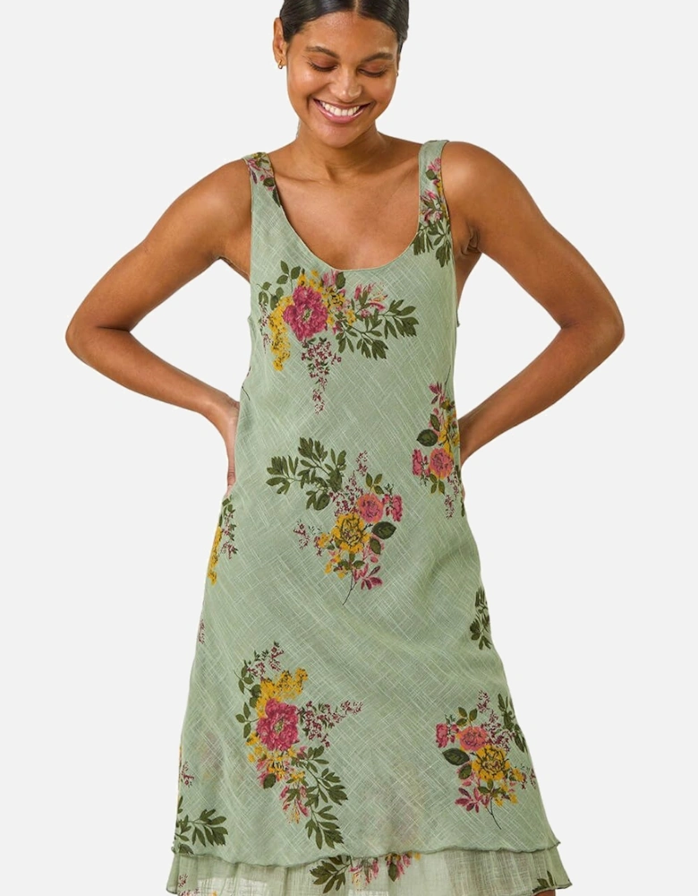 Floral Print Double Layer Dress
