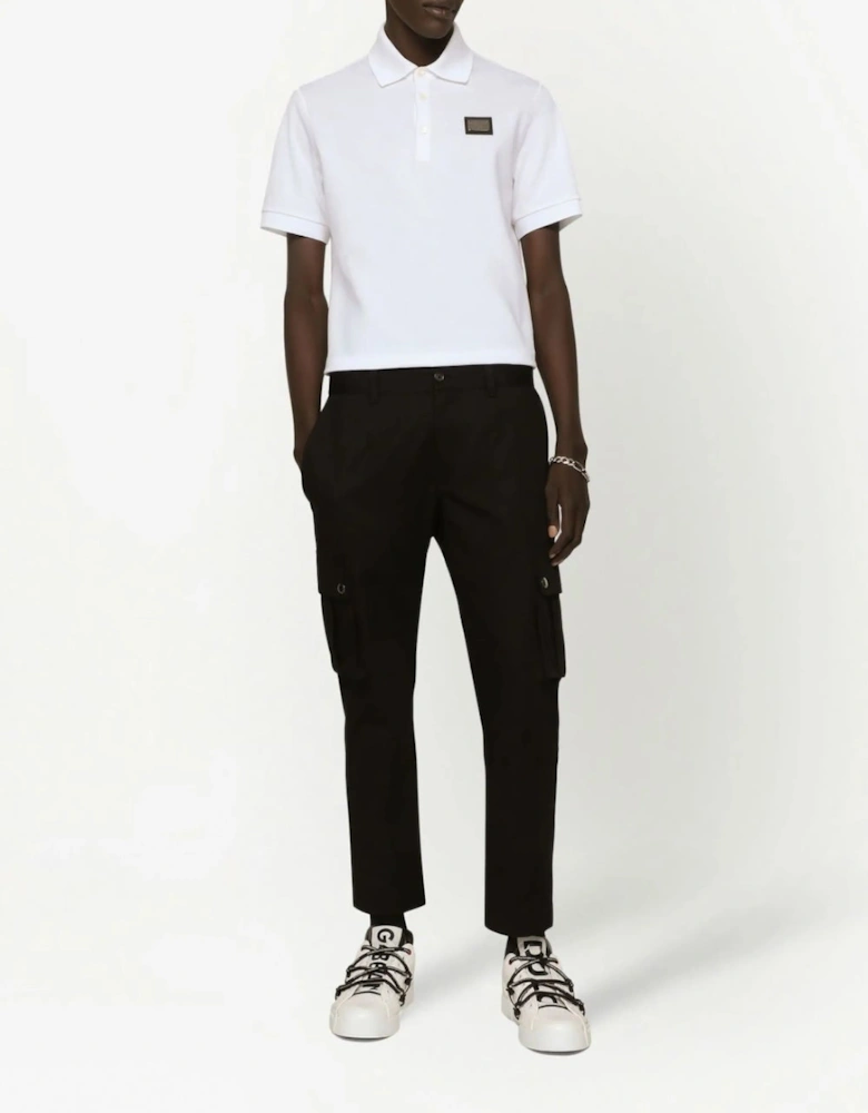 Logo Plaque Pique Polo Shirt White
