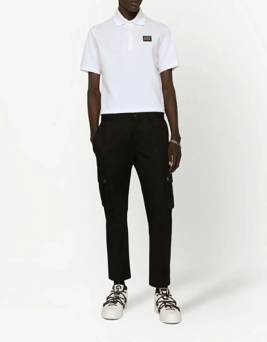Logo Plaque Pique Polo Shirt White
