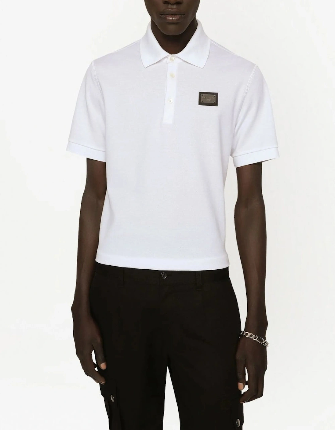 Logo Plaque Pique Polo Shirt White