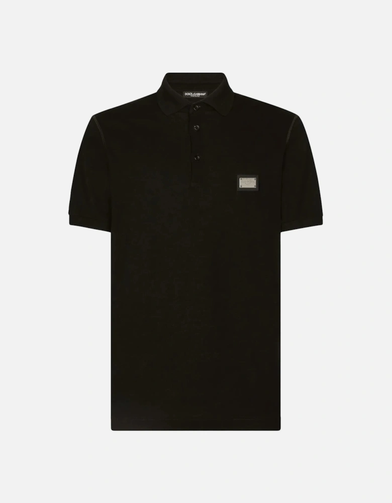 Logo Plaque Pique Polo Shirt Black