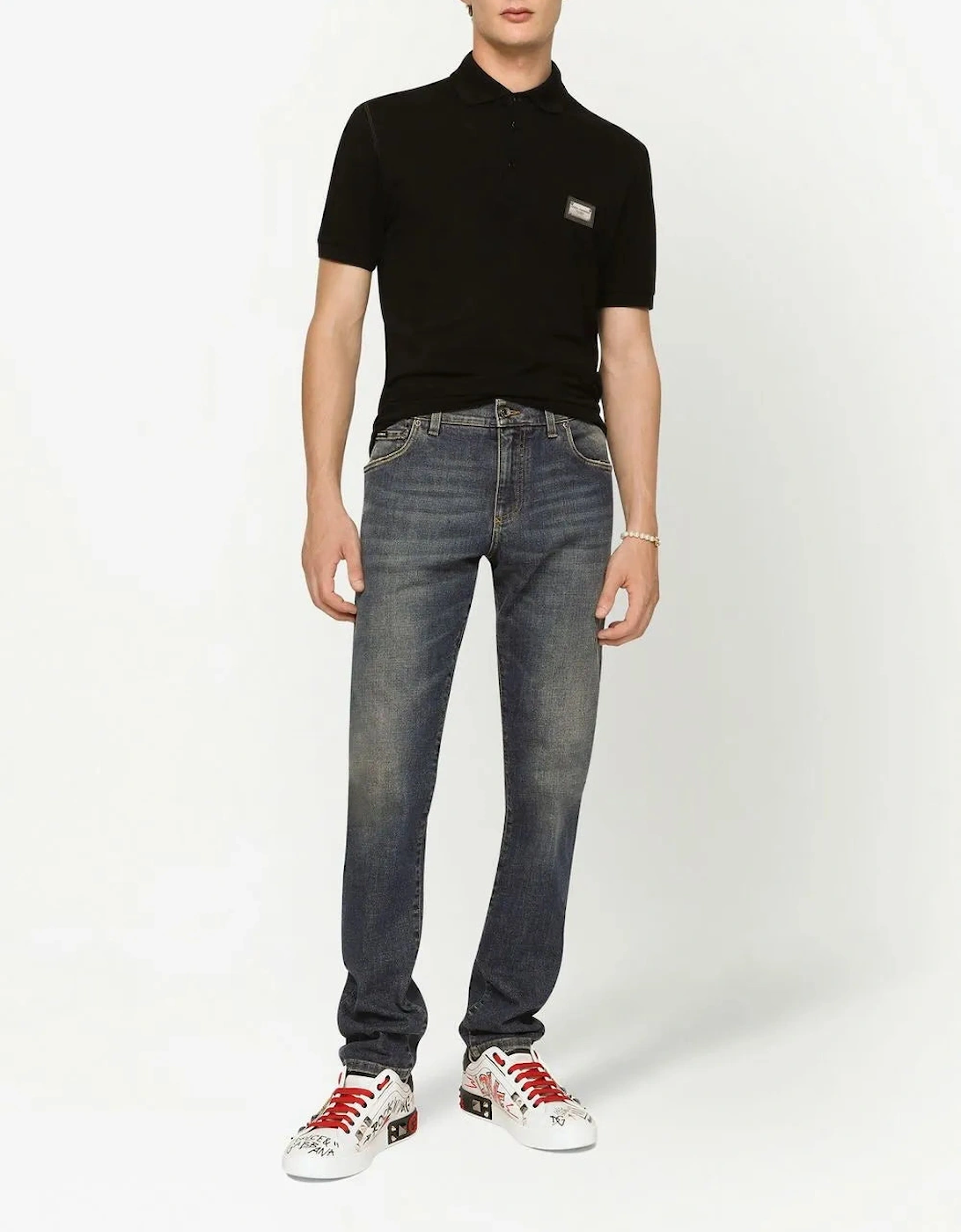 Logo Plaque Pique Polo Shirt Black