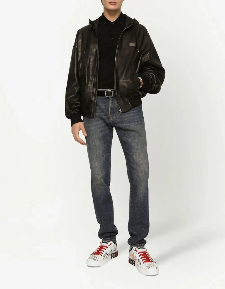 Logo Plaque Pique Polo Shirt Black