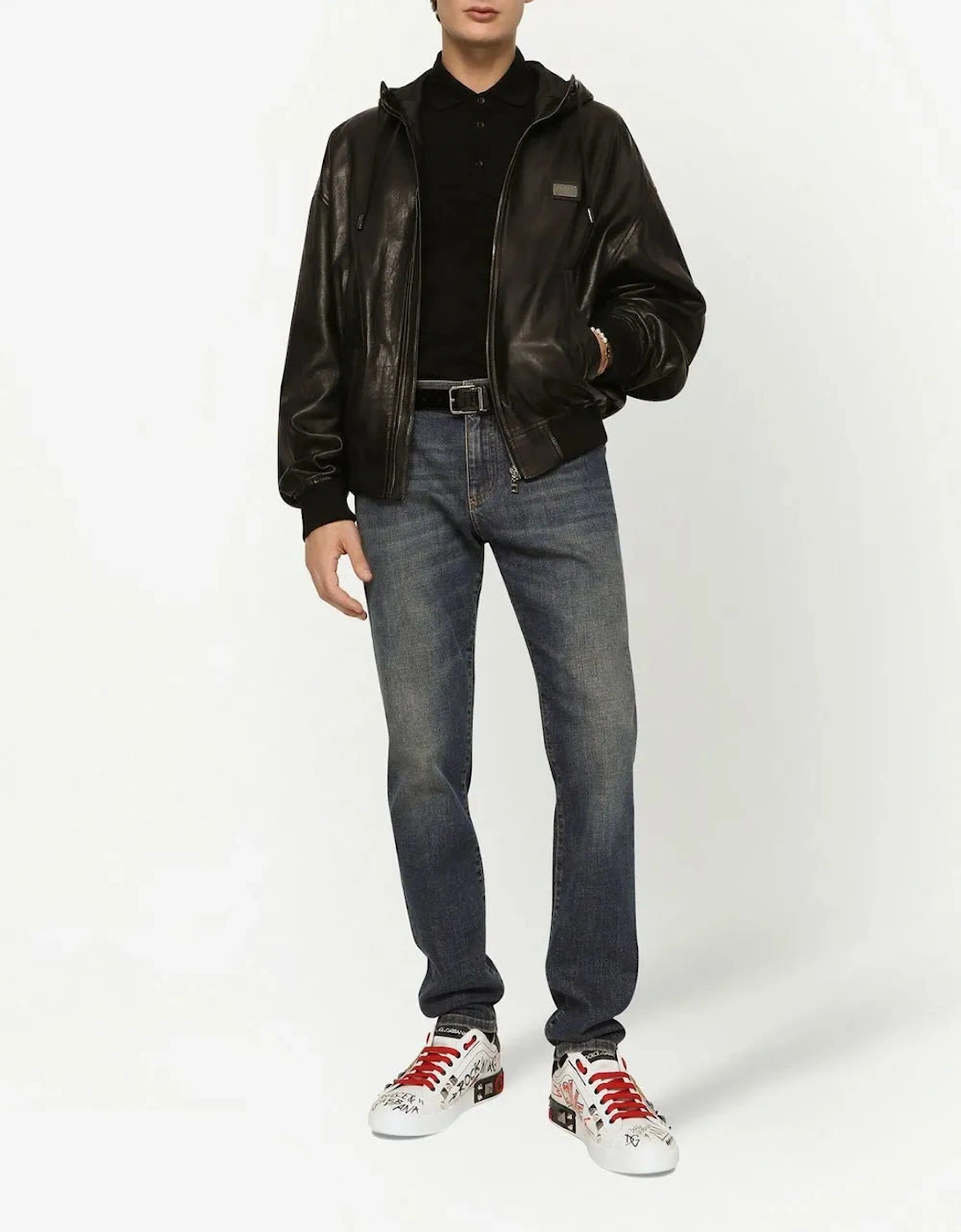 Logo Plaque Pique Polo Shirt Black
