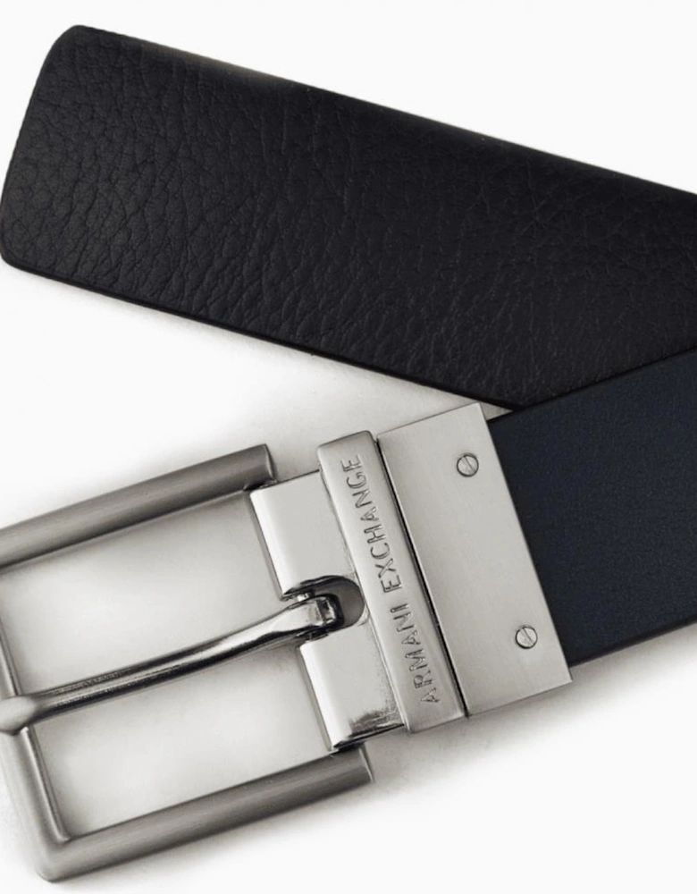Metal Buckle Black Leather Belt