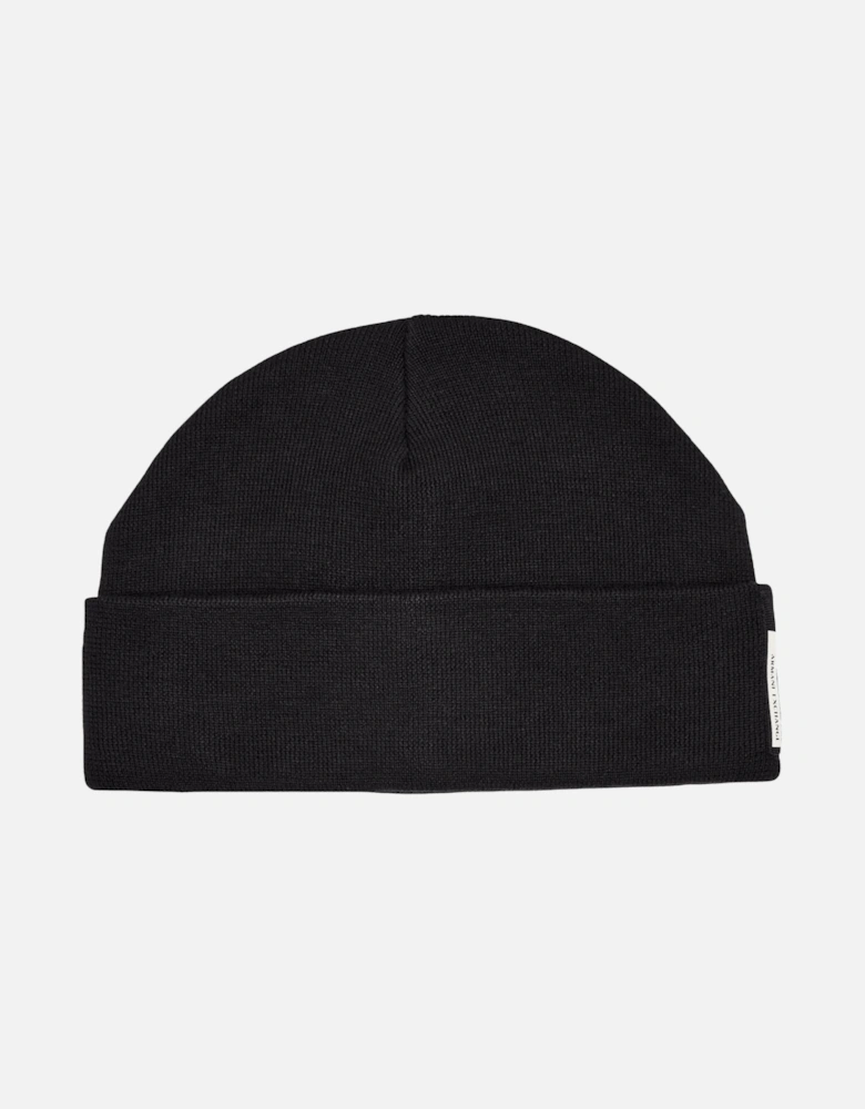 Embroidered Tab Logo Black Beanie Hat