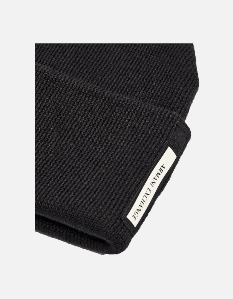 Embroidered Tab Logo Black Beanie Hat