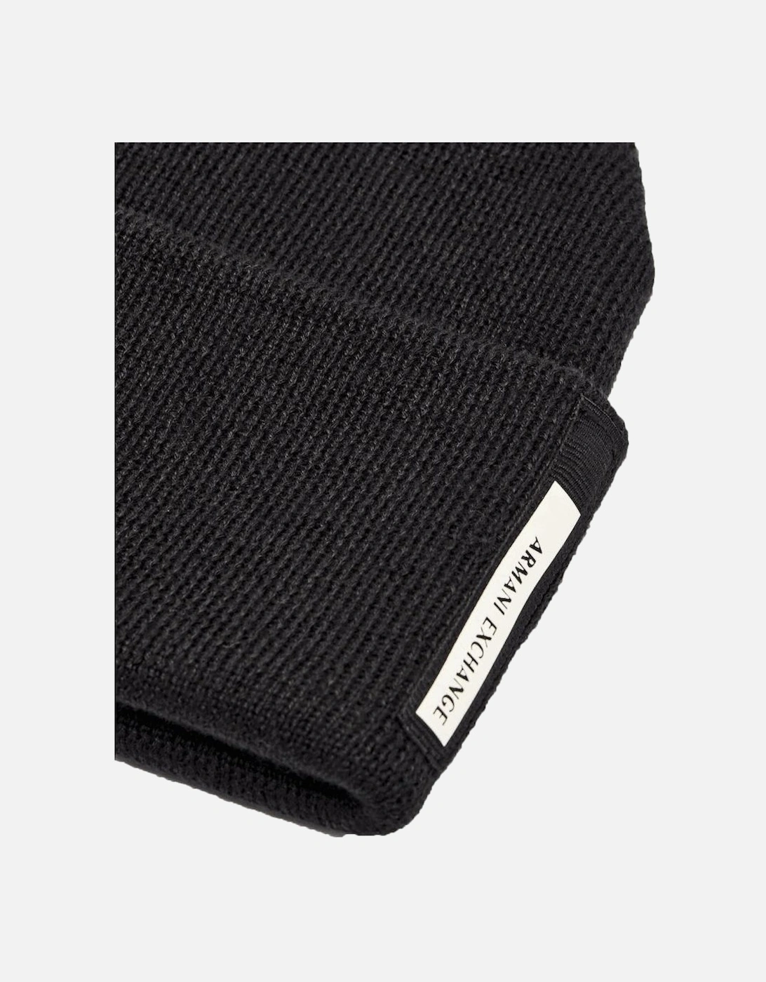 Embroidered Tab Logo Black Beanie Hat