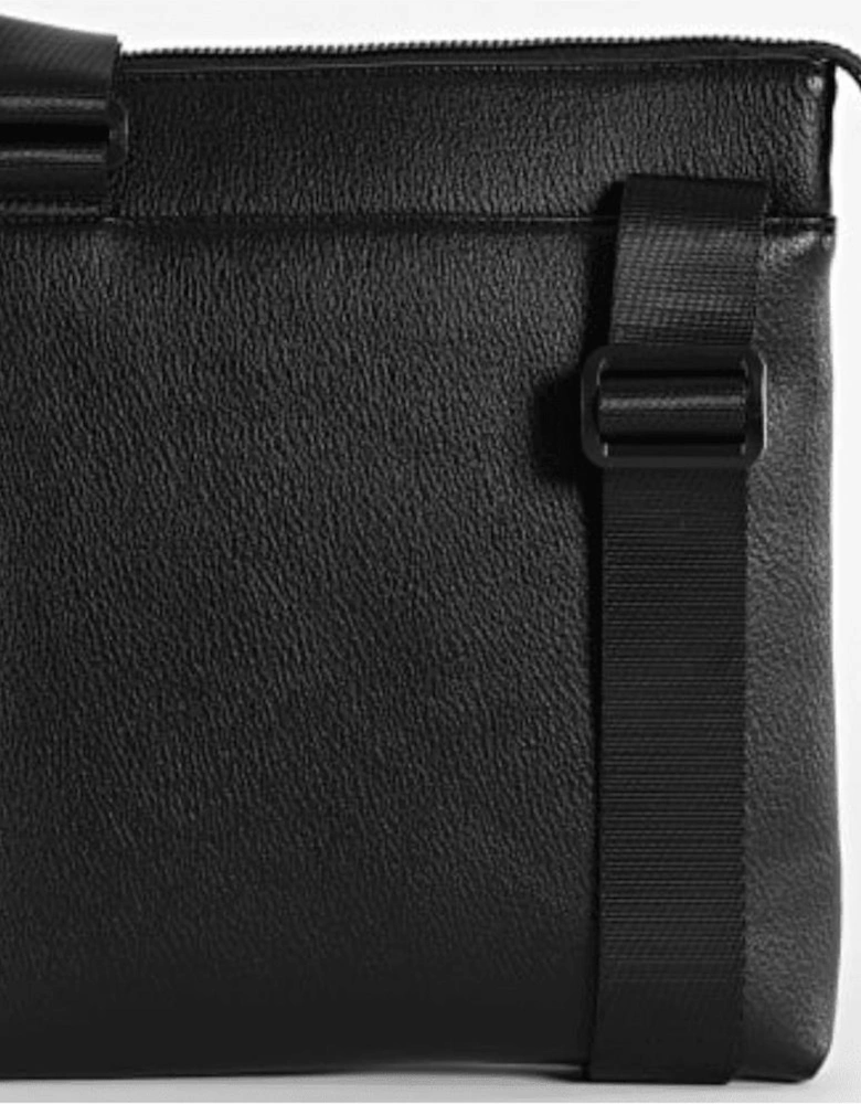 Grain Leather Metal Logo Black Pouch Bag