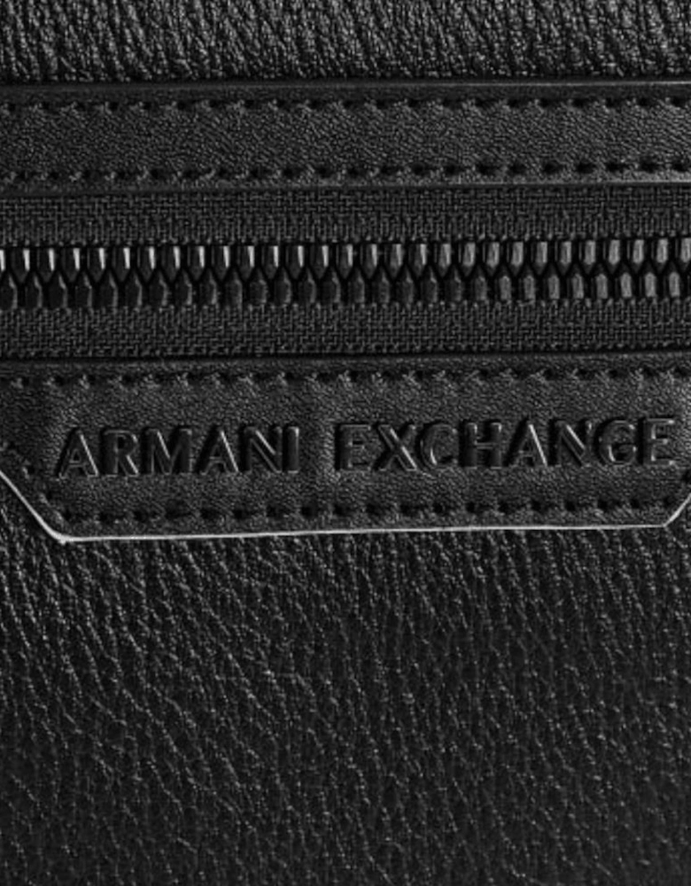 Grain Leather Metal Logo Black Pouch Bag