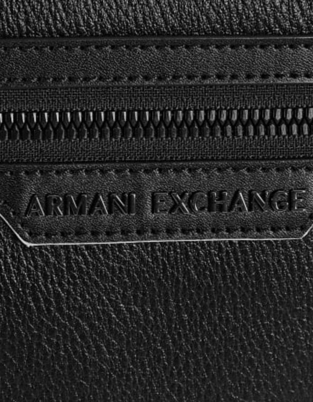 Grain Leather Metal Logo Black Pouch Bag