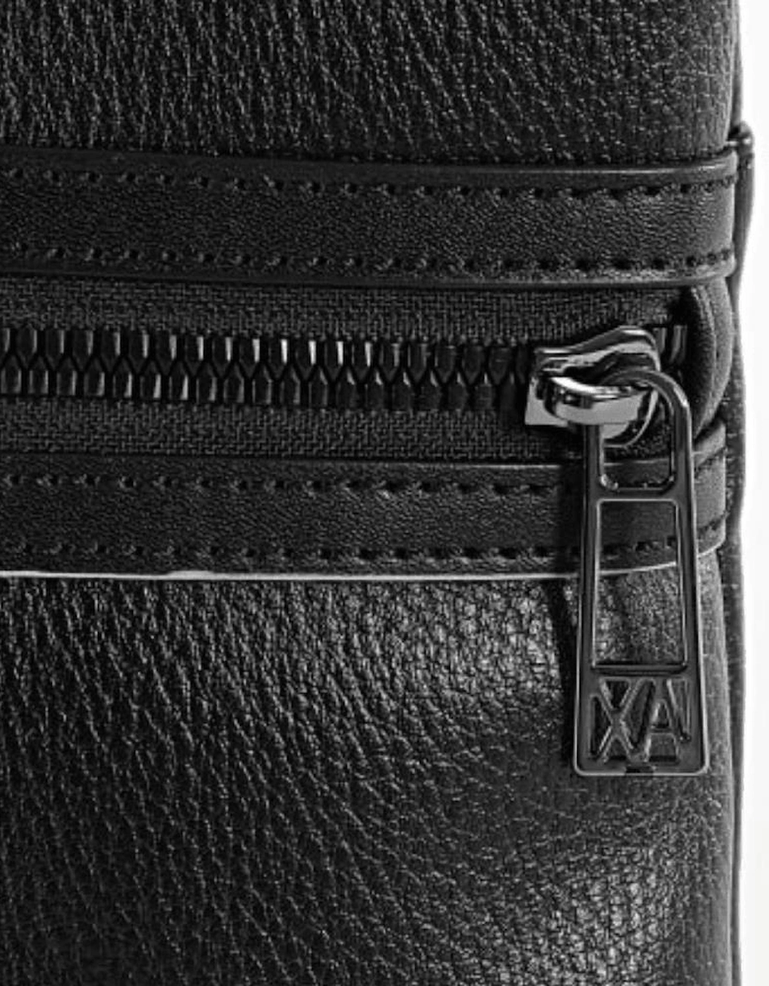 Grain Leather Metal Logo Black Pouch Bag