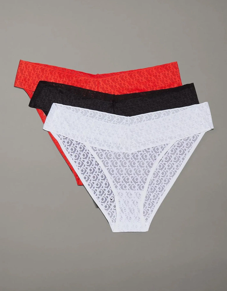 ICON LOGO LACE 3 Pack Womens Bikini Briefs Black/White/Molten