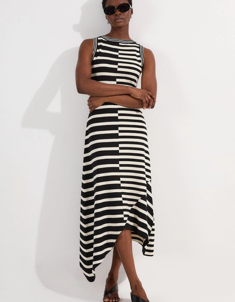 Tall Asymmetric Hem Cut About Stripe Sleeveless Knitted Midi Dress