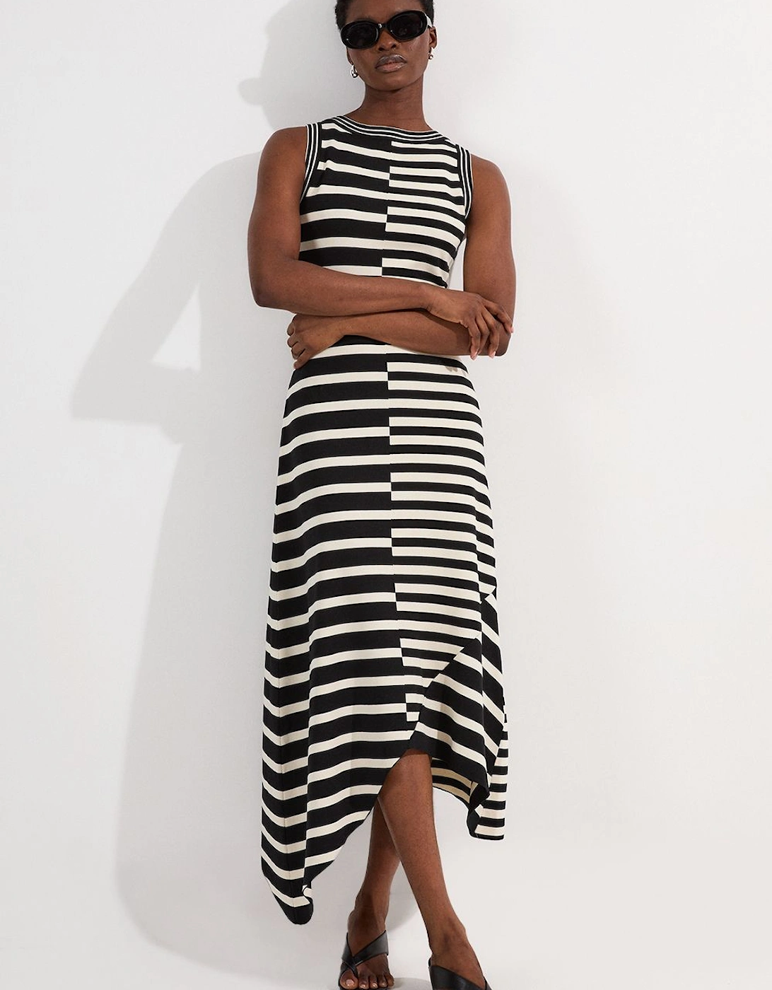 Tall Asymmetric Hem Cut About Stripe Sleeveless Knitted Midi Dress, 2 of 1