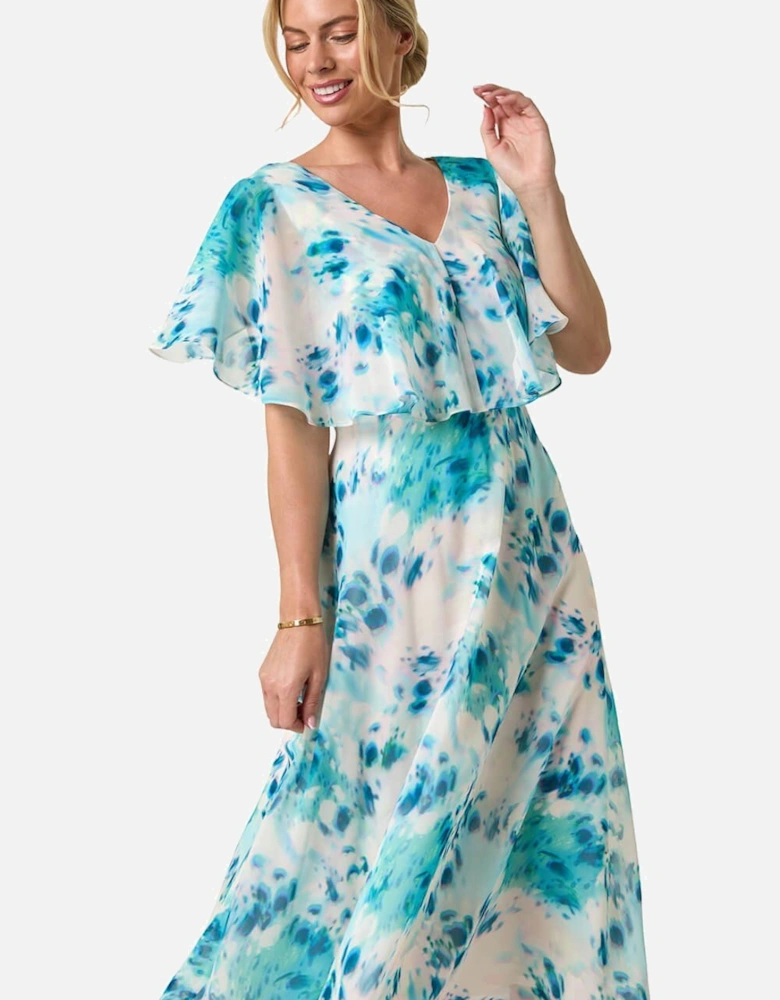 Petite Floral Print Cape Midi Dress