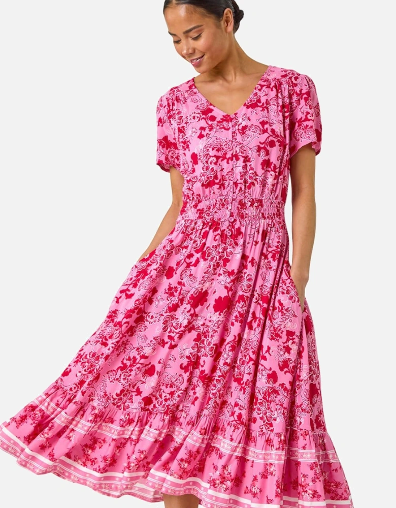 Petite Floral Print Border Midi Dress
