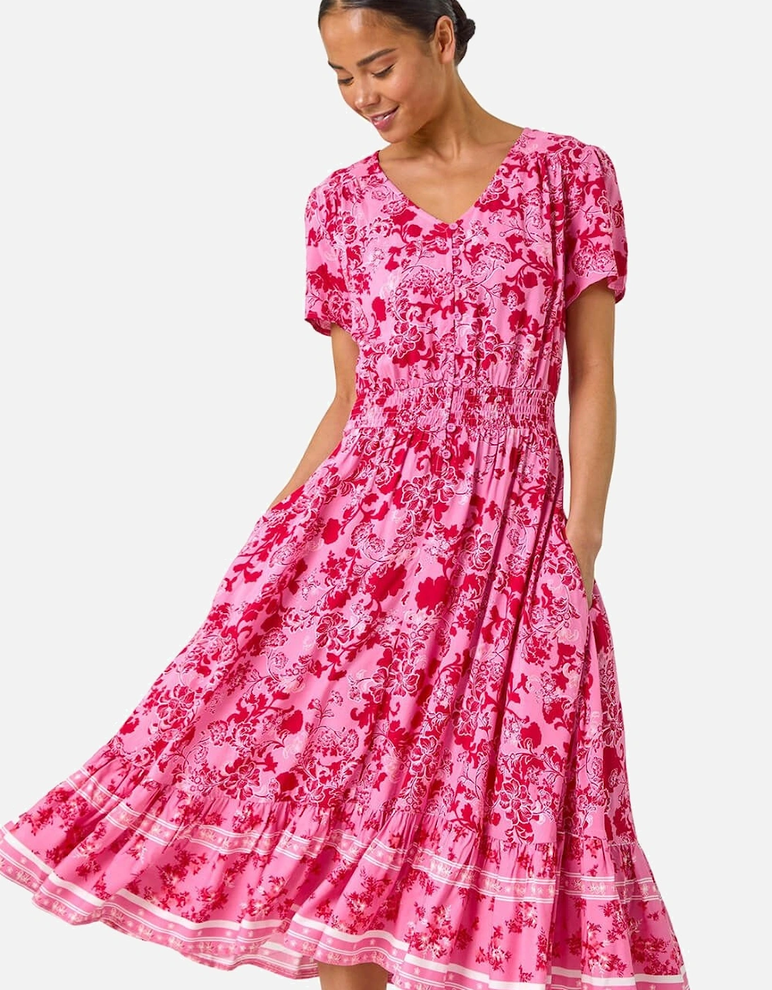 Petite Floral Print Border Midi Dress, 2 of 1