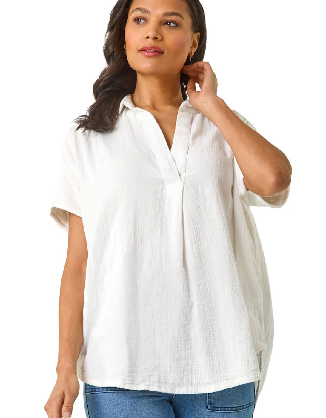 Collared V-Neck Pleated Top, 2 of 1
