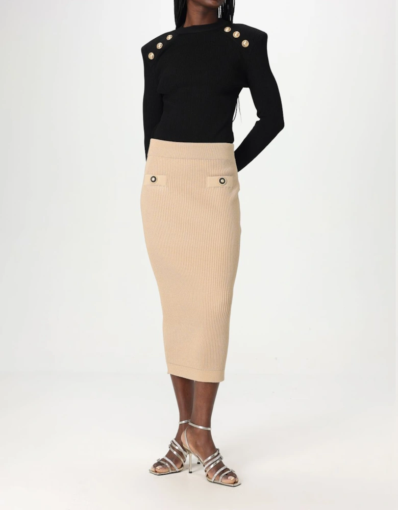 Ribbed Knit Midi Skirt with Pockets
