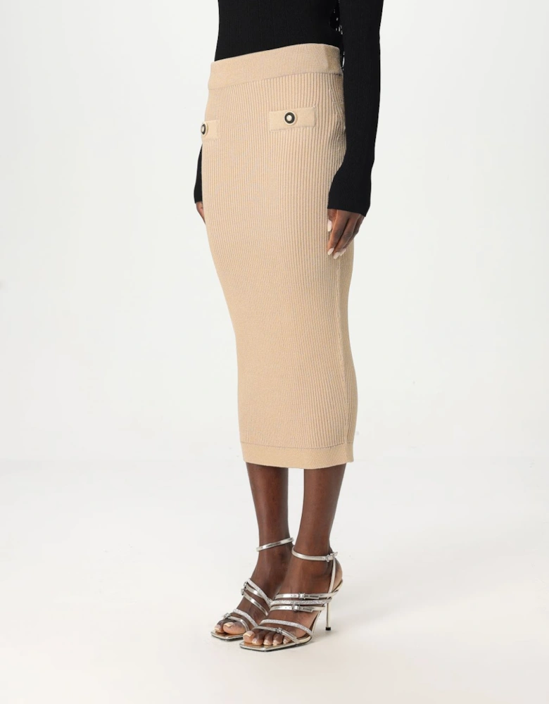 Ribbed Knit Midi Skirt with Pockets