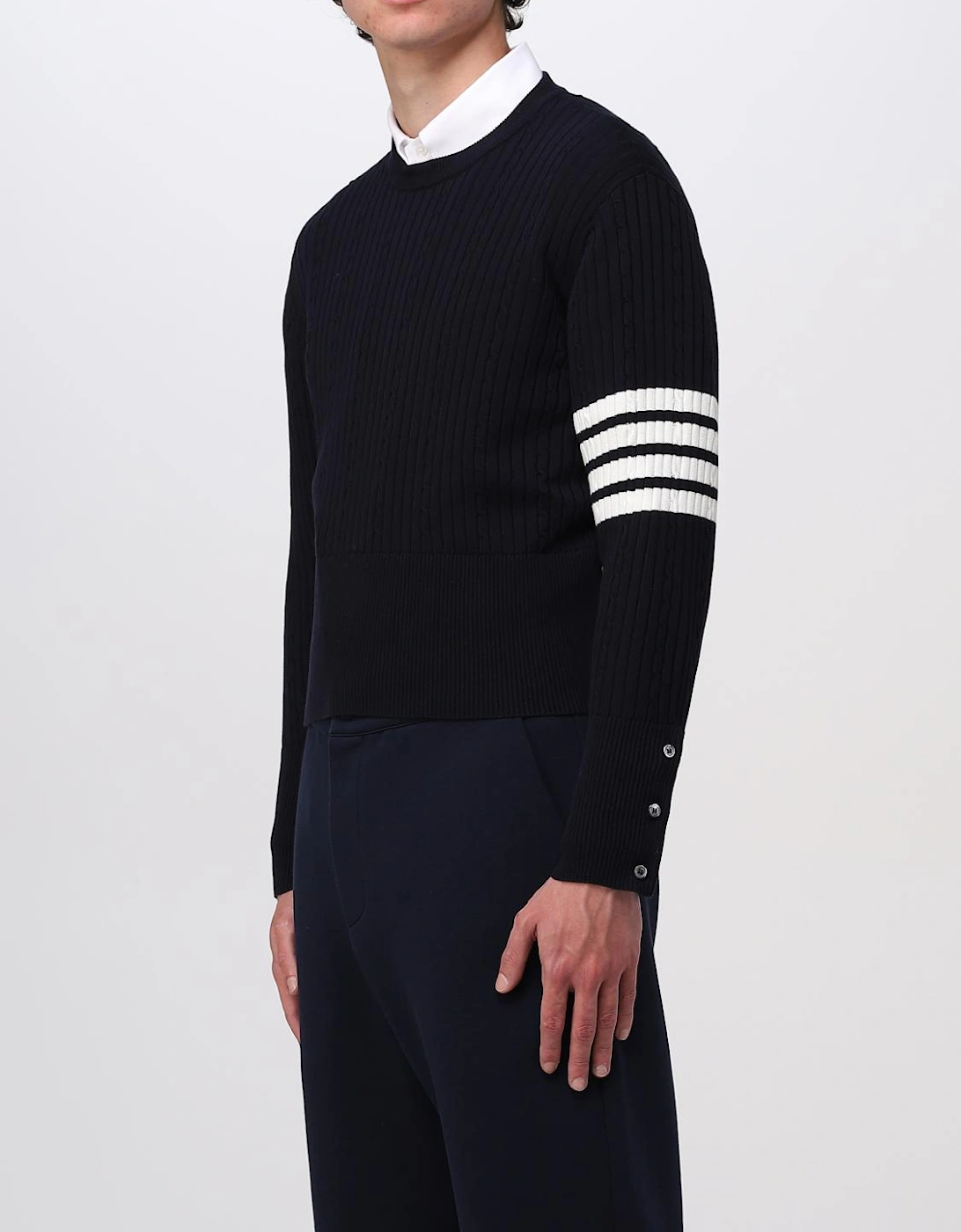 Cropped Merino Wool Ribbed Knit Sweater
