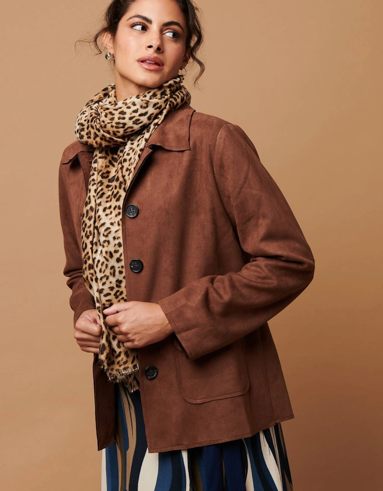 Faux Suede Button Front Shirt Jacket
