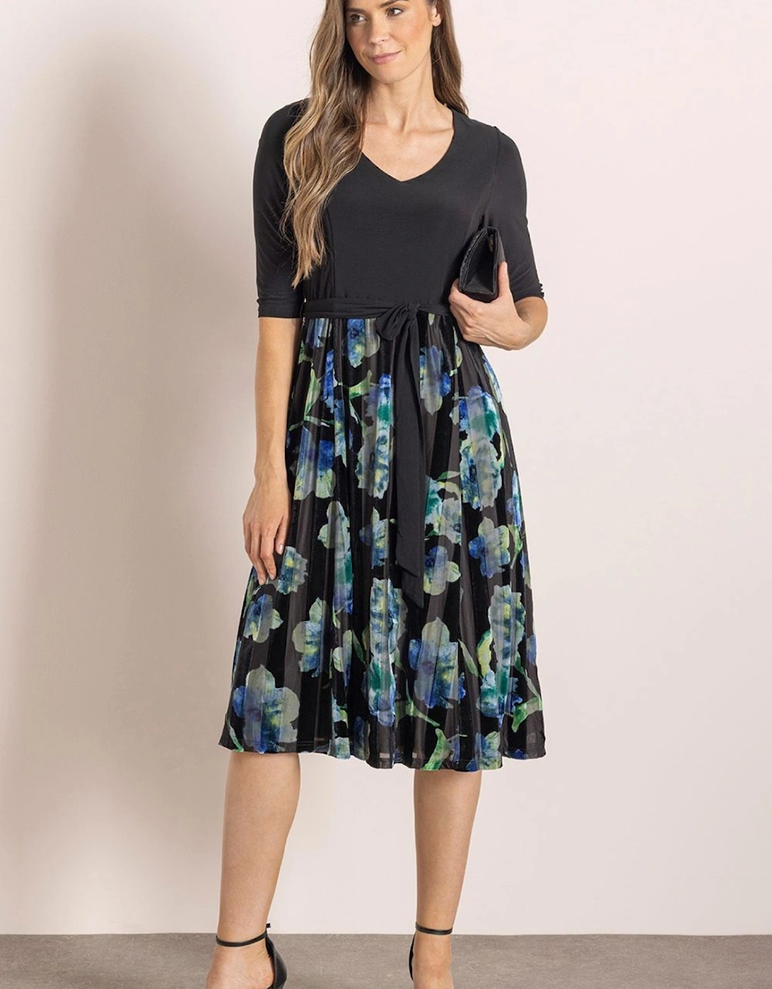 Printed Velour Stripe And Plain Dress, 2 of 1