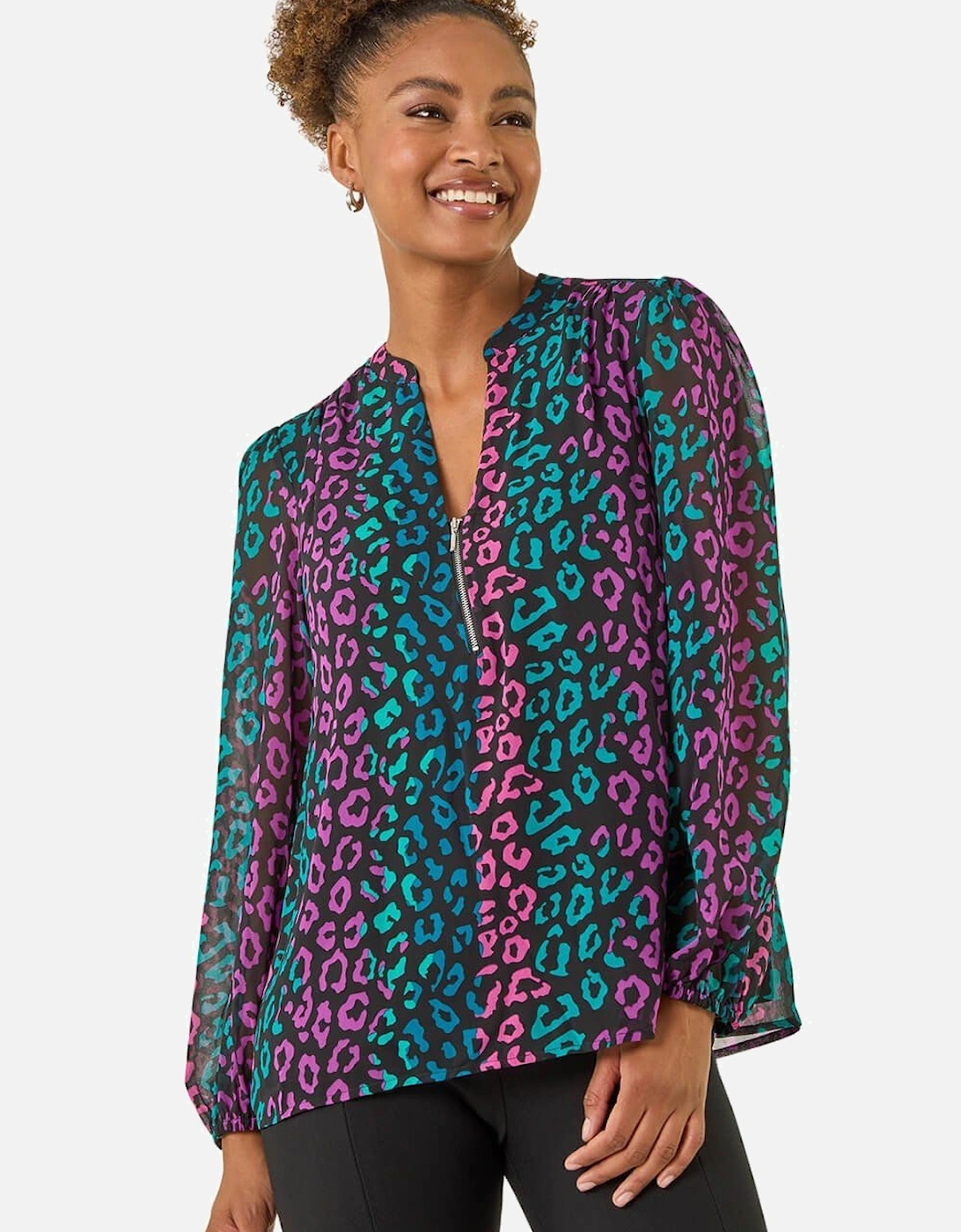 Animal Print Zip Front Top, 2 of 1